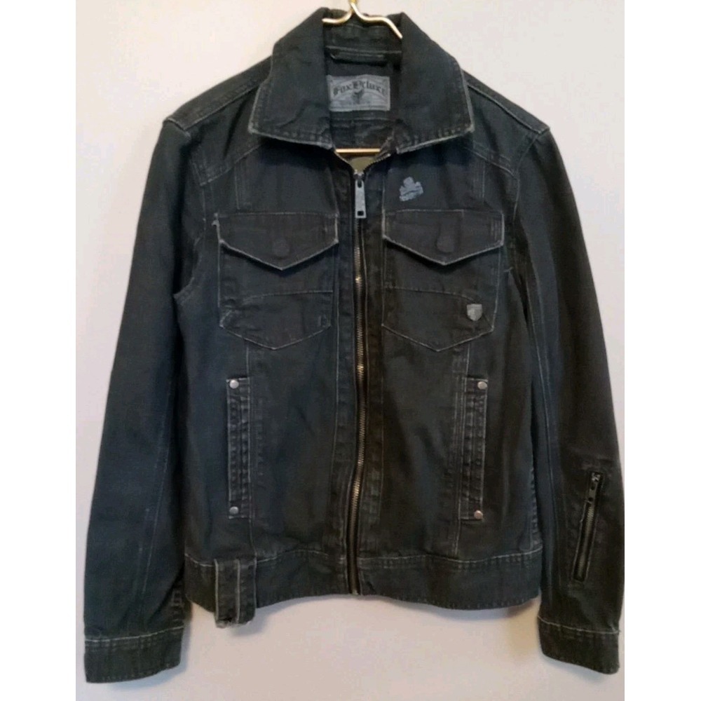 Fox Deluxe Black‎ Wash Collared Cotton  Denim Jacket Size Small